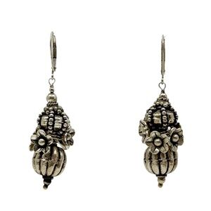 Vintage sterling silver flower bead drop earrings - GM47